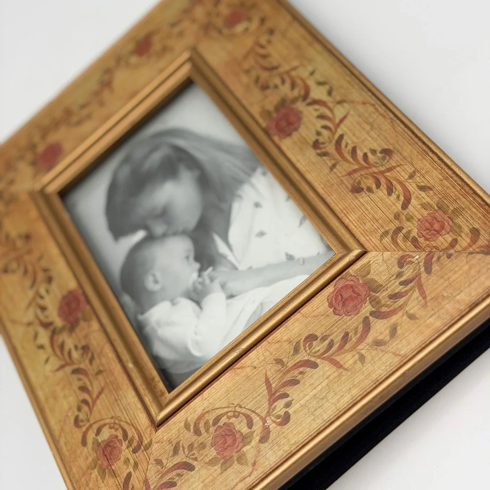 Vintage Floral Gold Leaf Photo Album Picture Frame Cover Rose Vine Shabby Chic